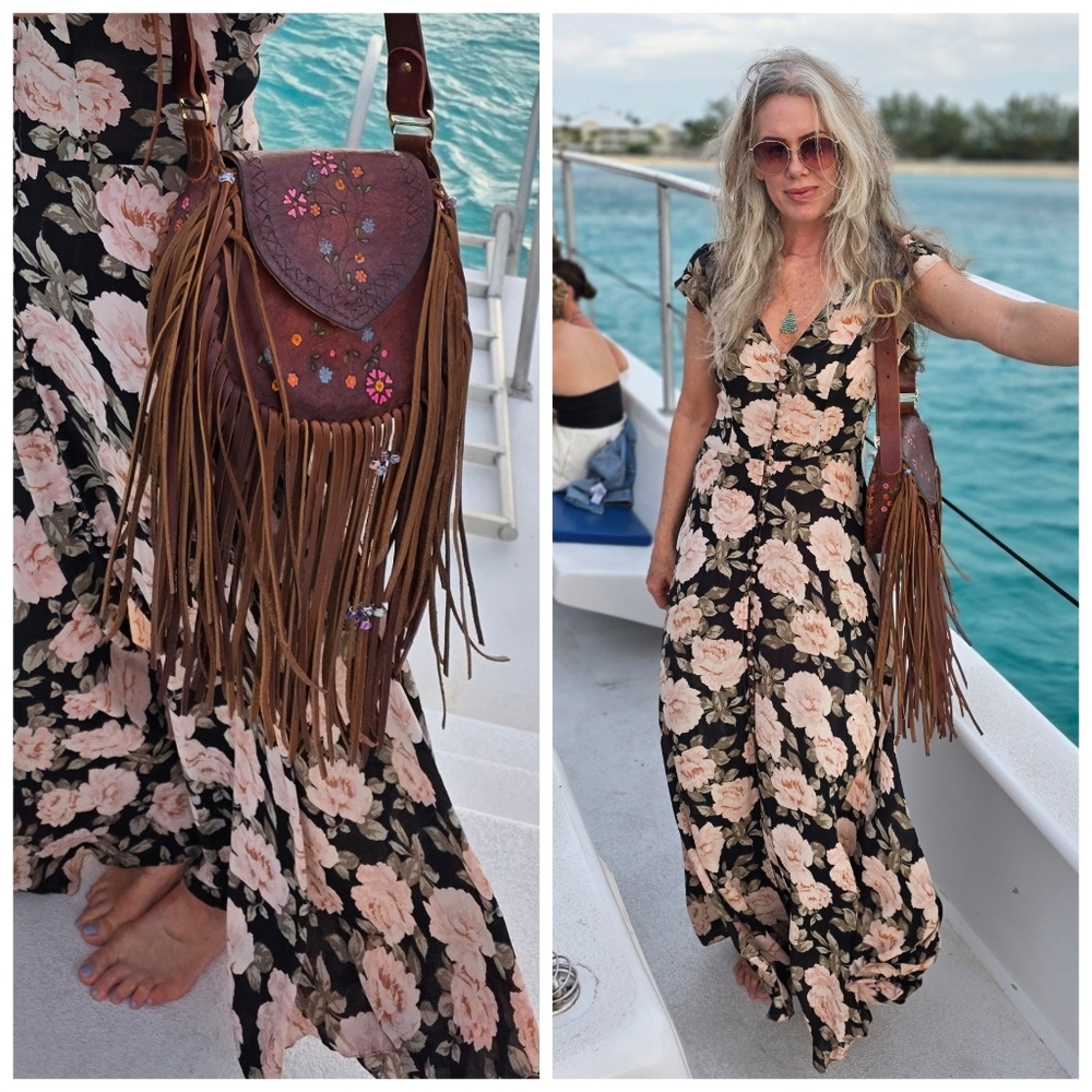Handmade Tooled Leather Fringe Bag - Picture 9 of 13